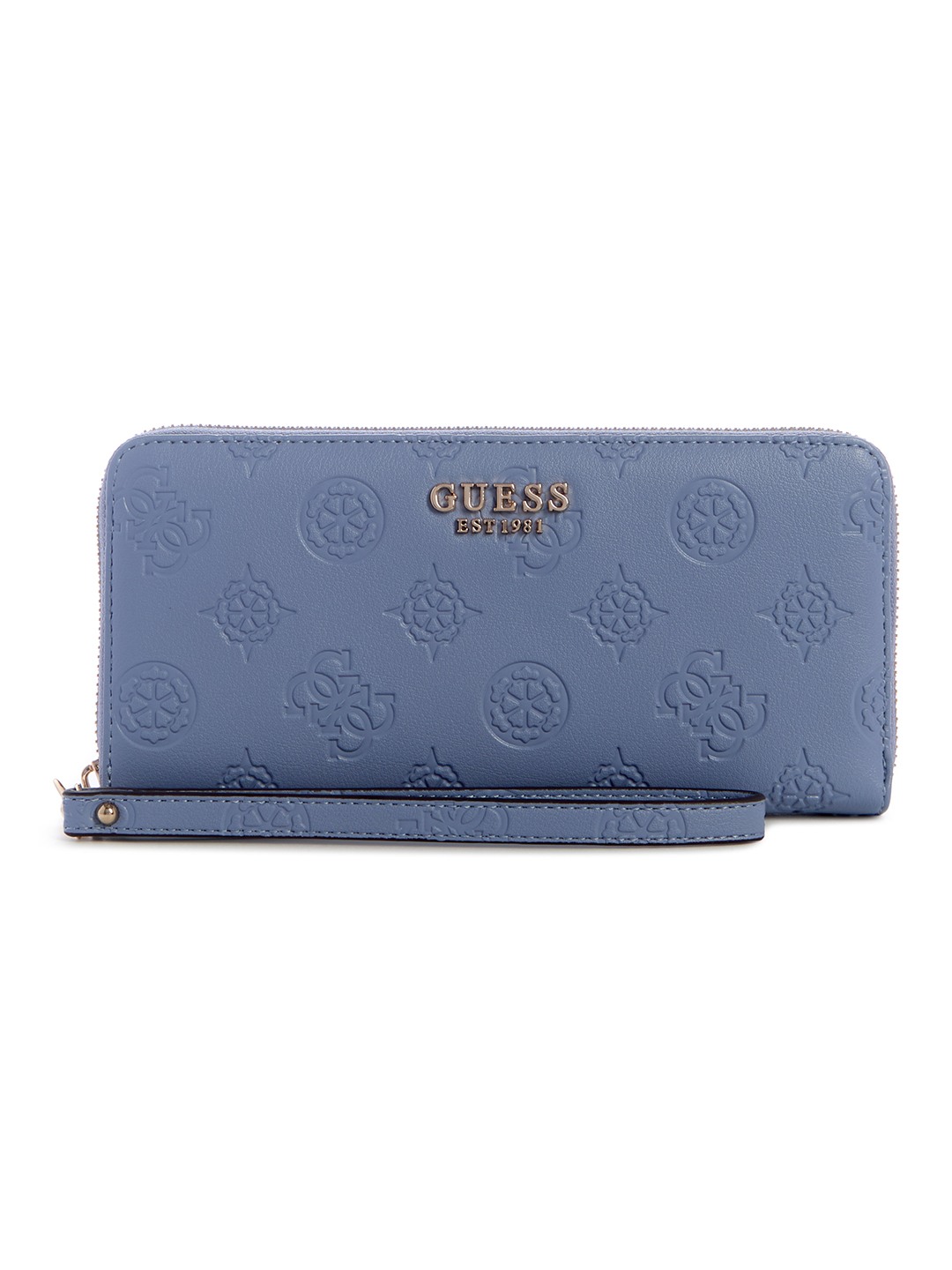 Grey Blue Logo Textured Zipper Laurel Large Zip Around Wallet