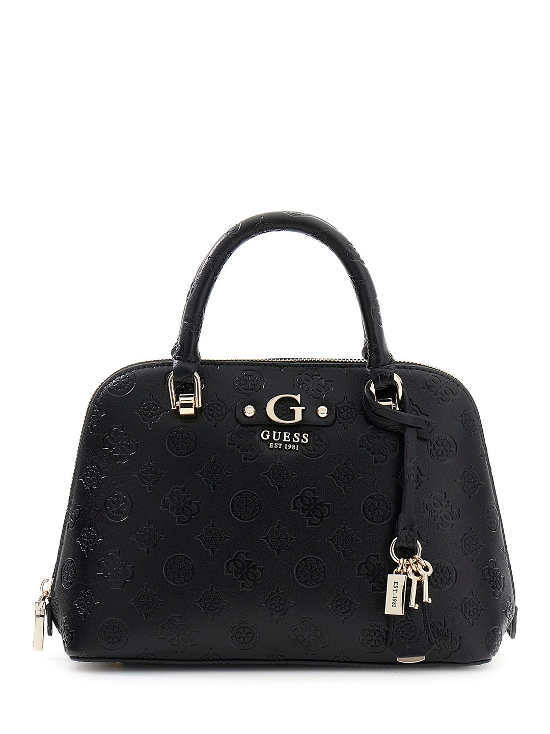 Black Logo Embossed Zipper Dita Dome Satchel Bag