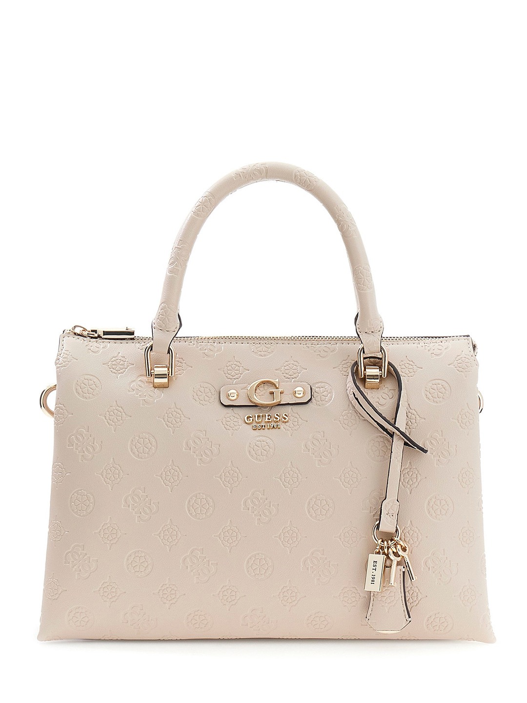 Light Taupe Logo Embossed Zipper Dita Multi Comp Satchel Bag