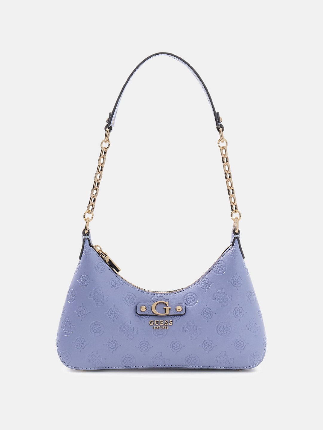 Grey Blue Logo Embossed Zipper Dita Shoulder Bag