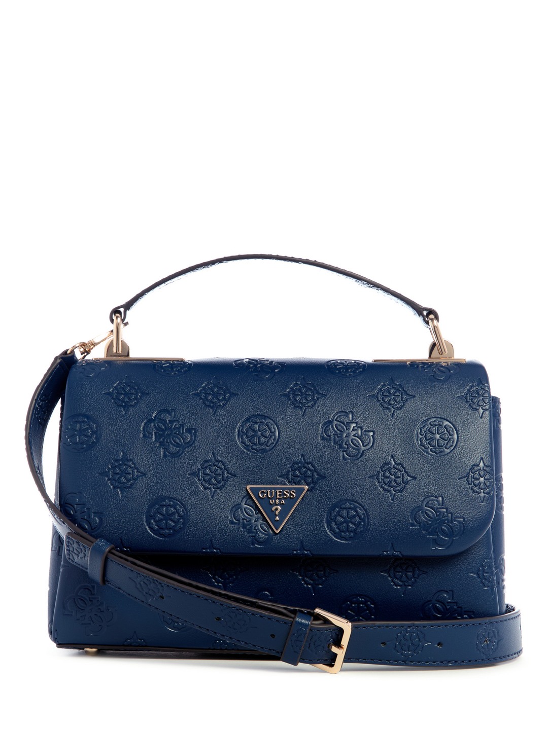 Midnight Logo Embossed Monogram Tisha Top Handle Flap Satchel Bag