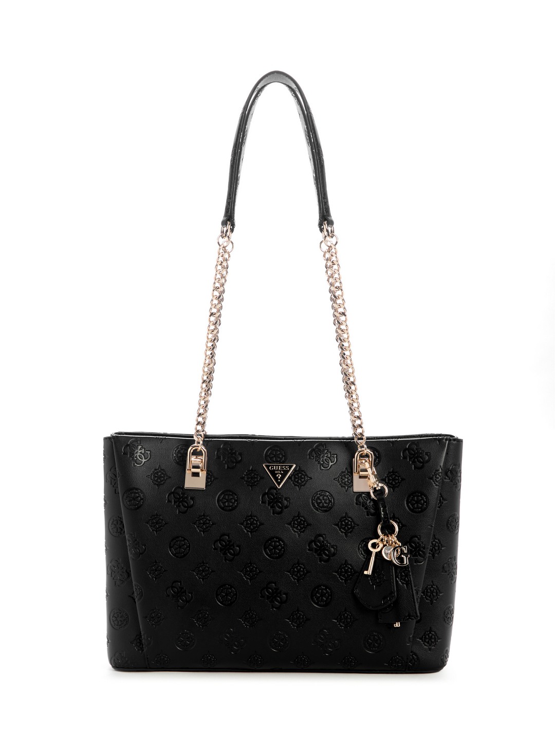 Black Logo Embossed Monogram Tisha Tote Bag