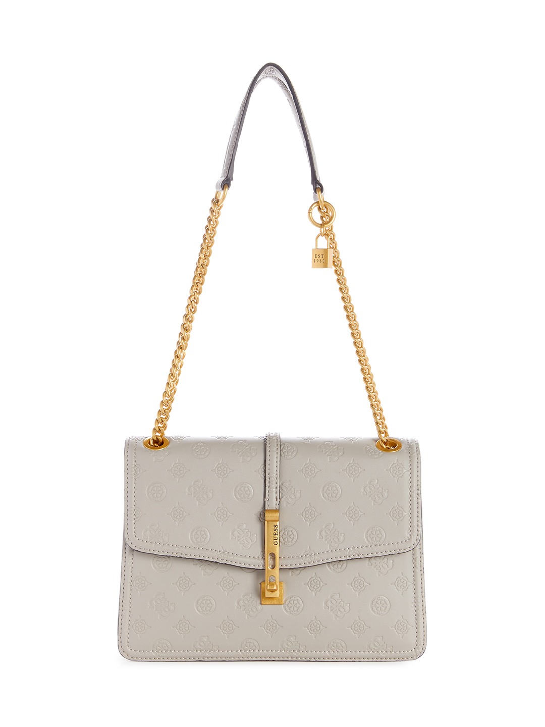 Guess Women Grey Textured Convertible Crossbody with Twist Lock Closure