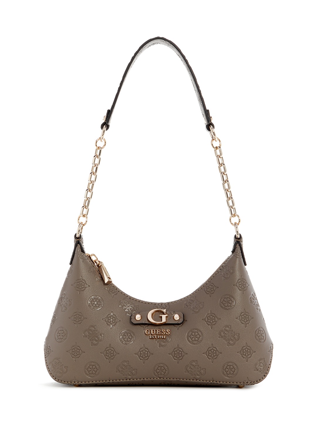 Dark Taupe Printed Gerty Top Zip Shoulder Bag