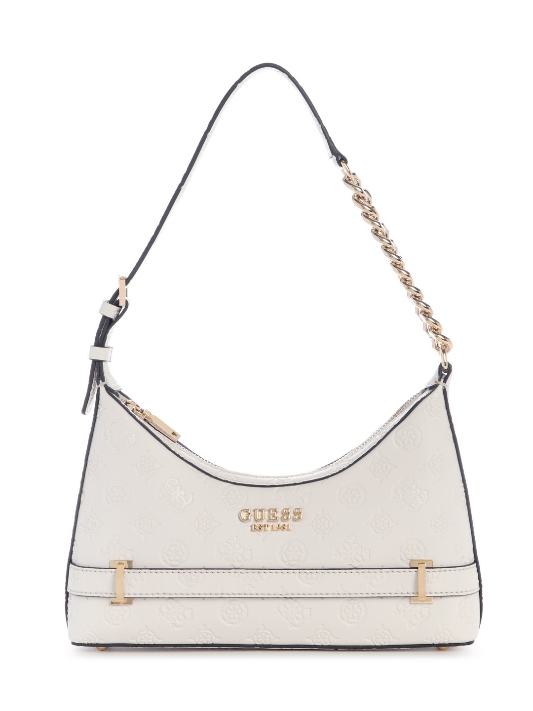 Guess Off White Logo Textured Zarela Top Zip Shoulder Bag