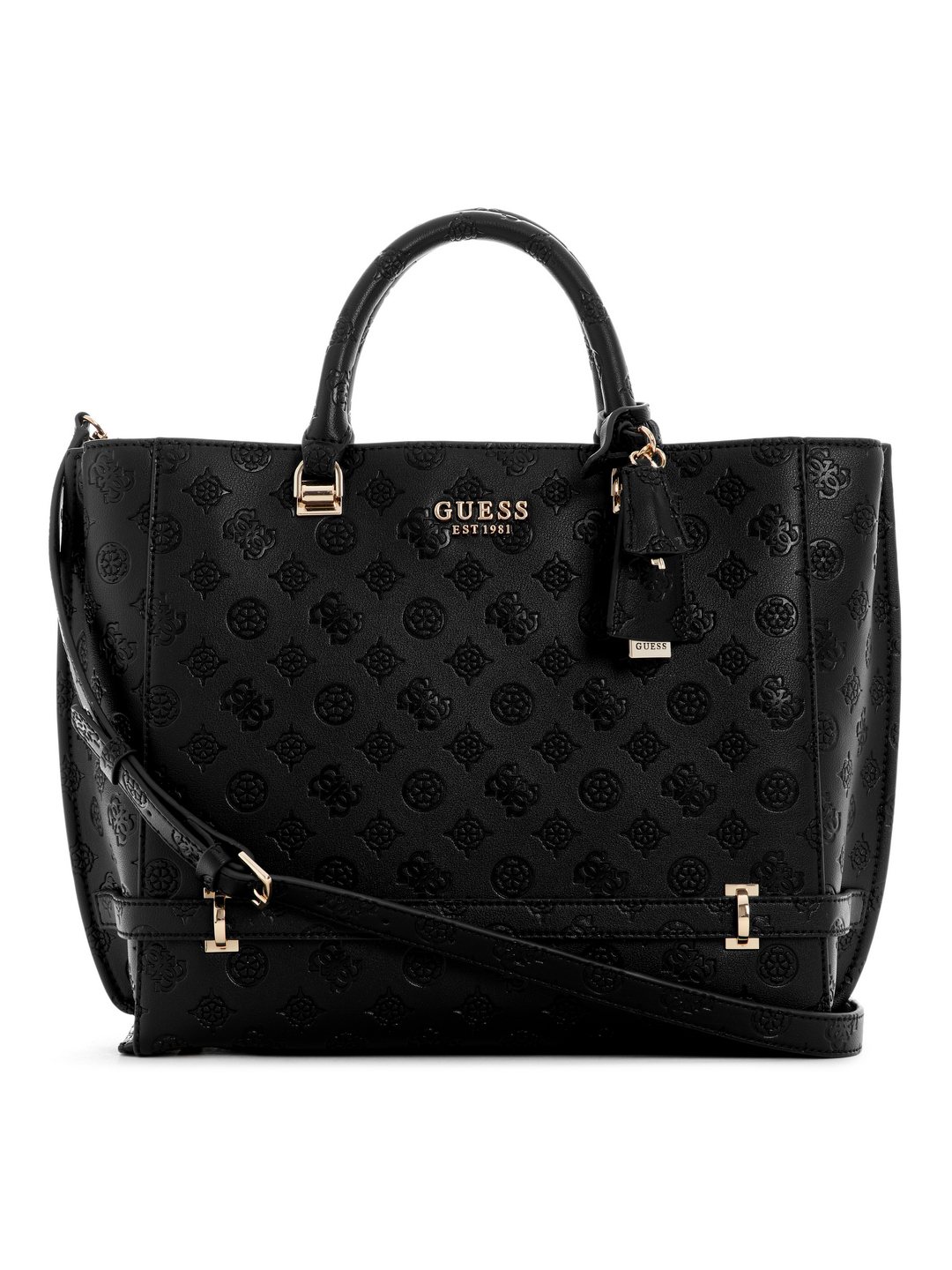 Guess Black Logo Textured Zarela Girlfriend Tote Bag