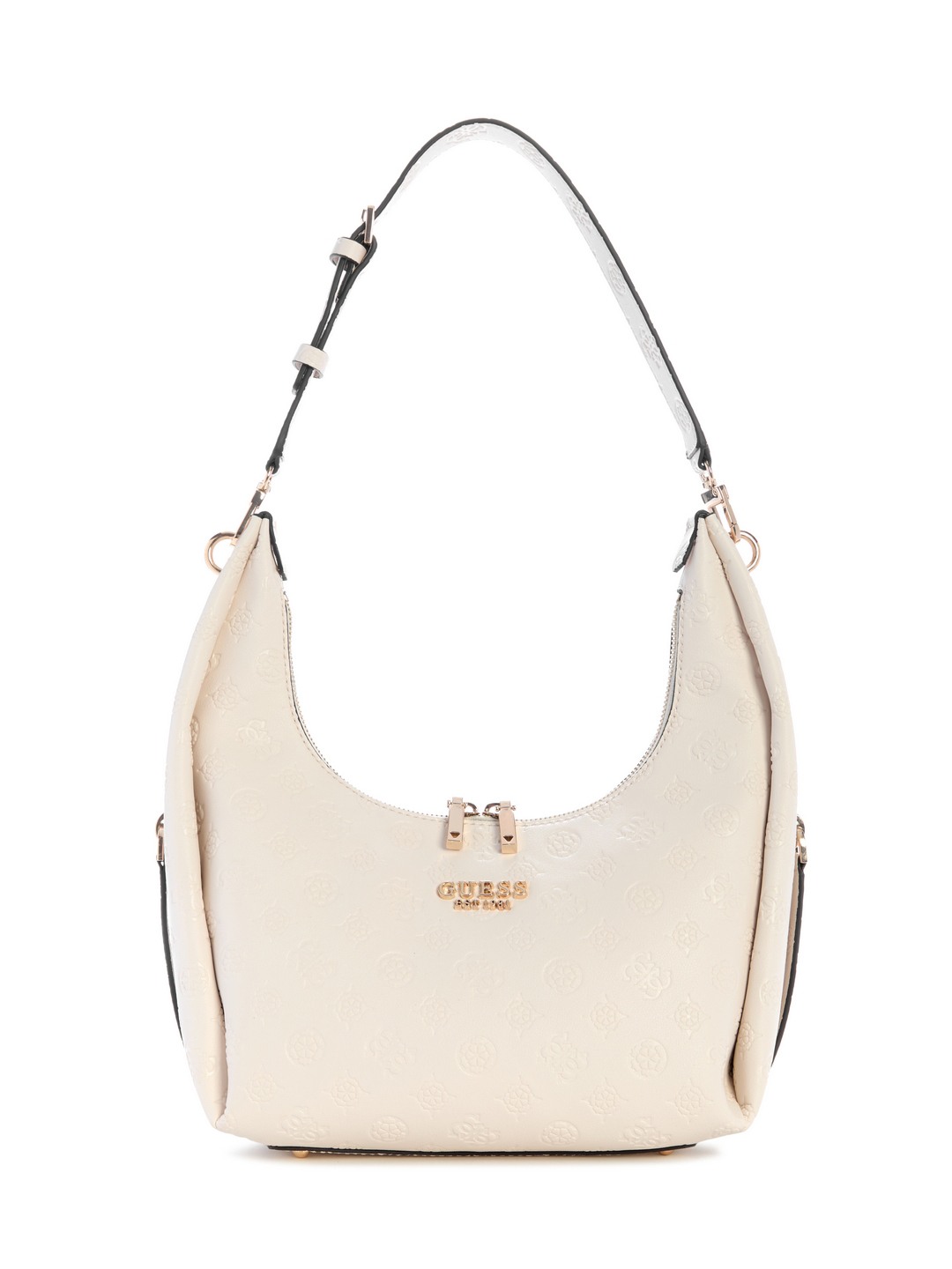 Guess Off White Logo Textured Phoebe Hobo Shoulder Bag