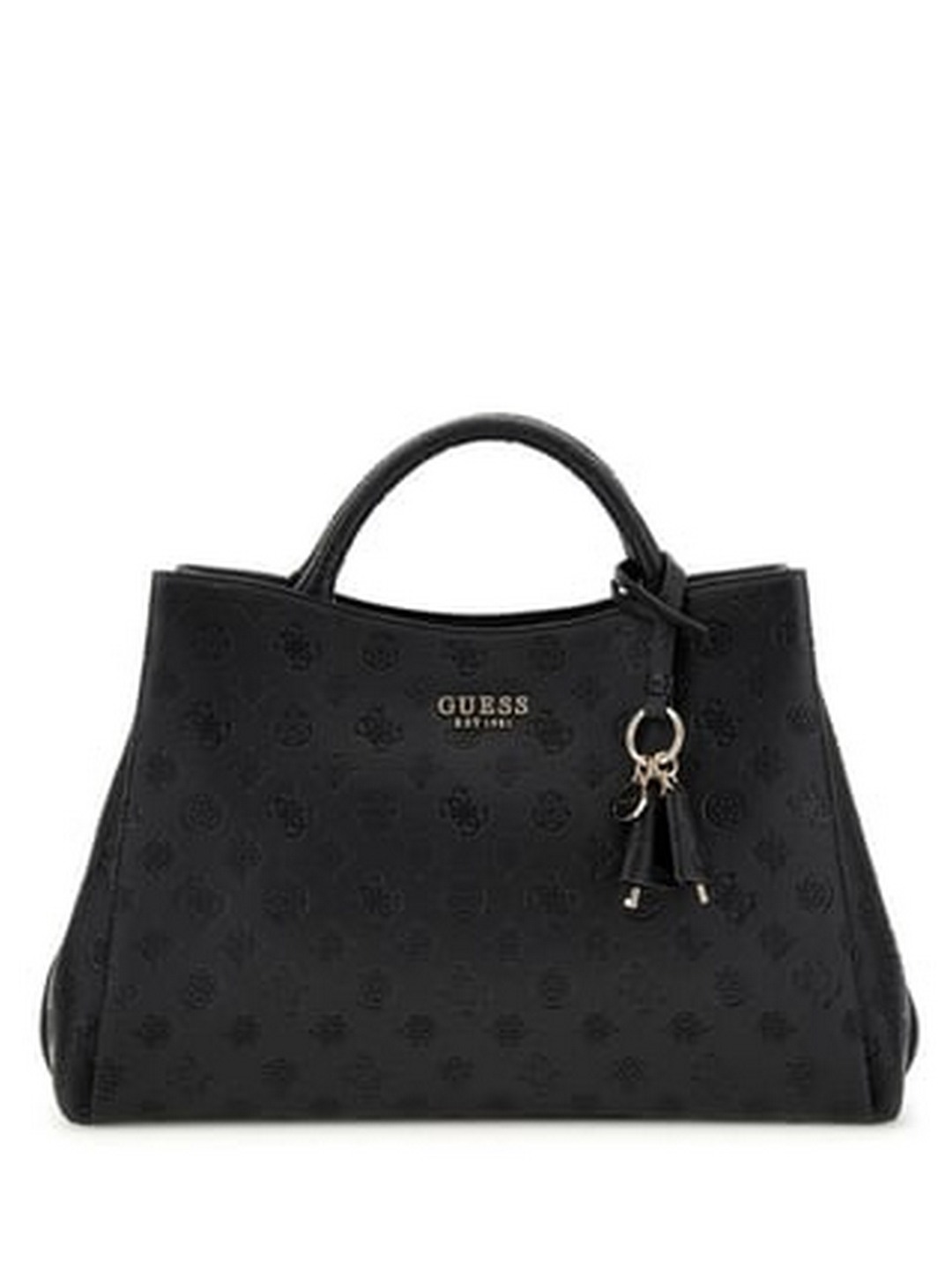Guess Women Black Geometric Adjustable Detachable Strap Satchel Bag