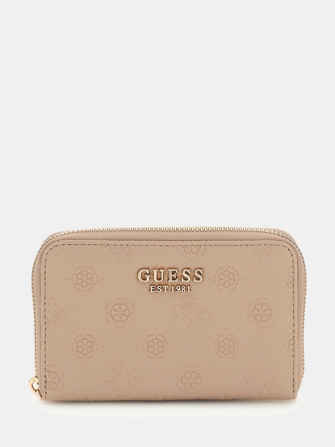 Guess Simply Taupe Logo Printed Phoebe Medium Zip Around Wallet