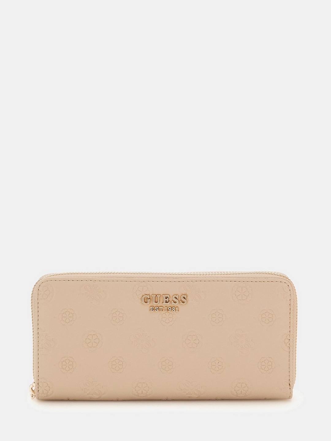 Guess Simply Taupe Logo Textured Phoebe Large Zip Around Wallet