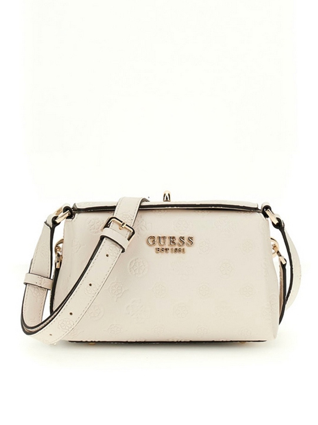 Guess Off White Logo Textured Phoebe Mini Crossbody Bag