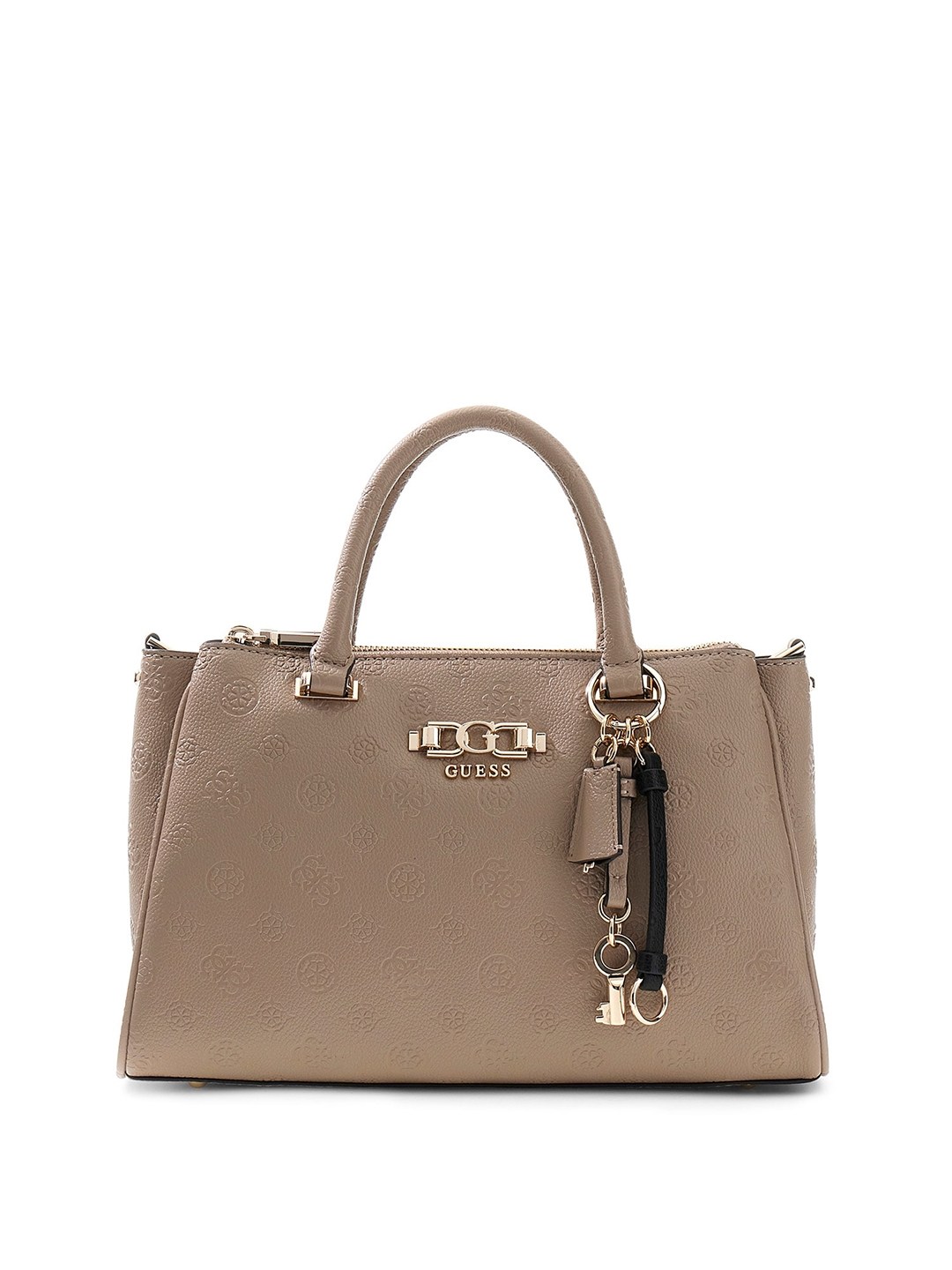 Women's Dark Taupe Logo Textured Pu Anise Triple Comp Satchel Bag