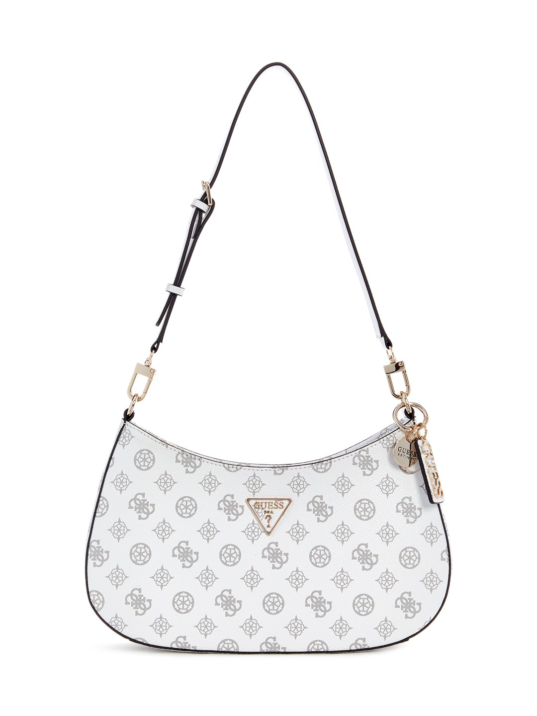 White Logo Printed Noelle Top Zip Shoulder Bag