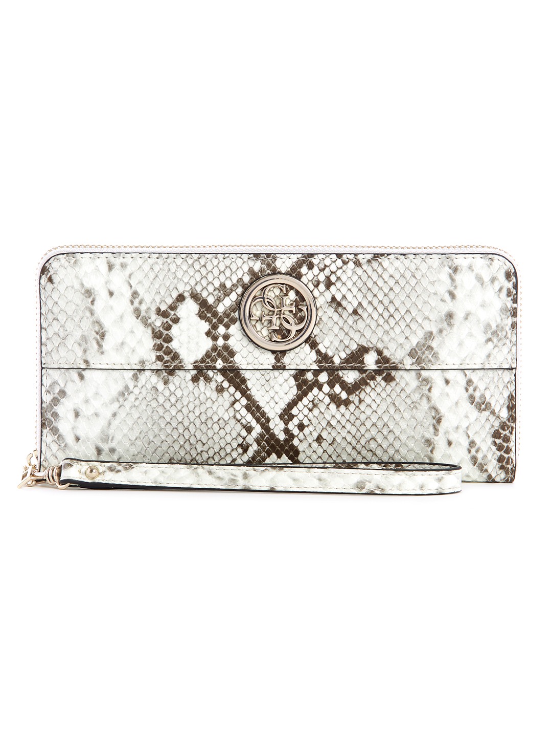 Guess Women White Printed Wallet with Zip Closure