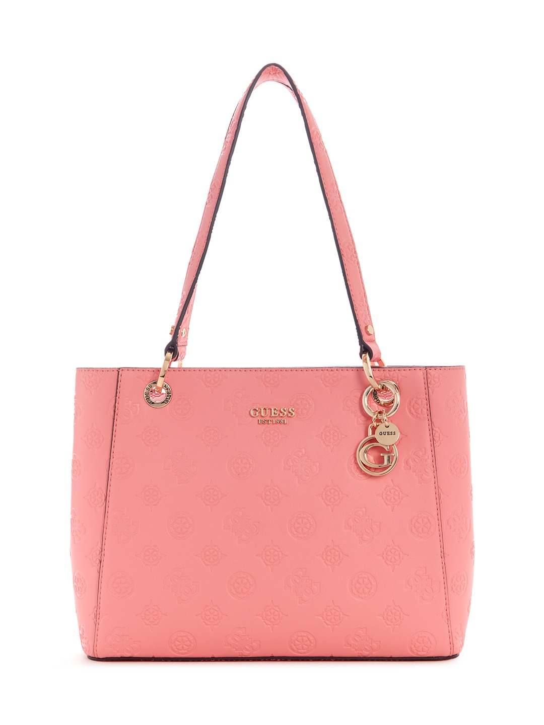 Guess Women Pink Textured Tote Bag with Zip Closure