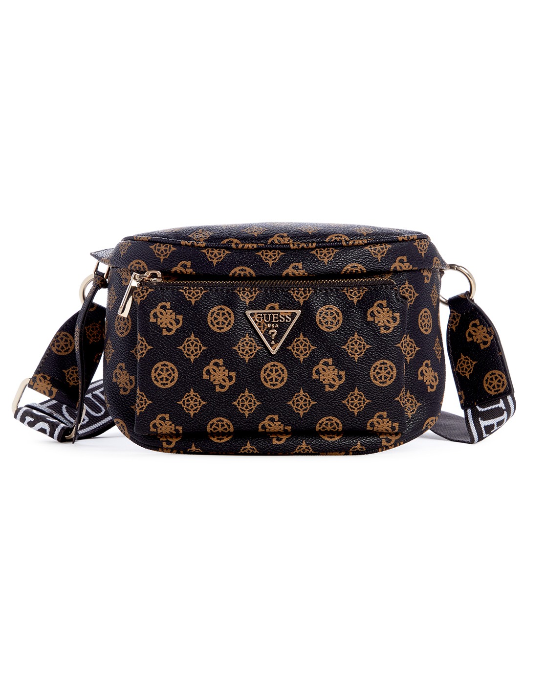 Black Polyurethane Printed Mini Crossbody Bag