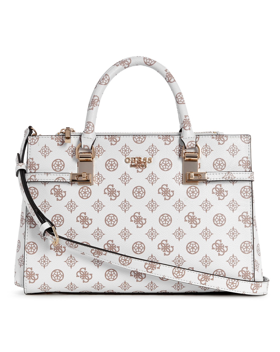 White PU Printed Satchel Bag