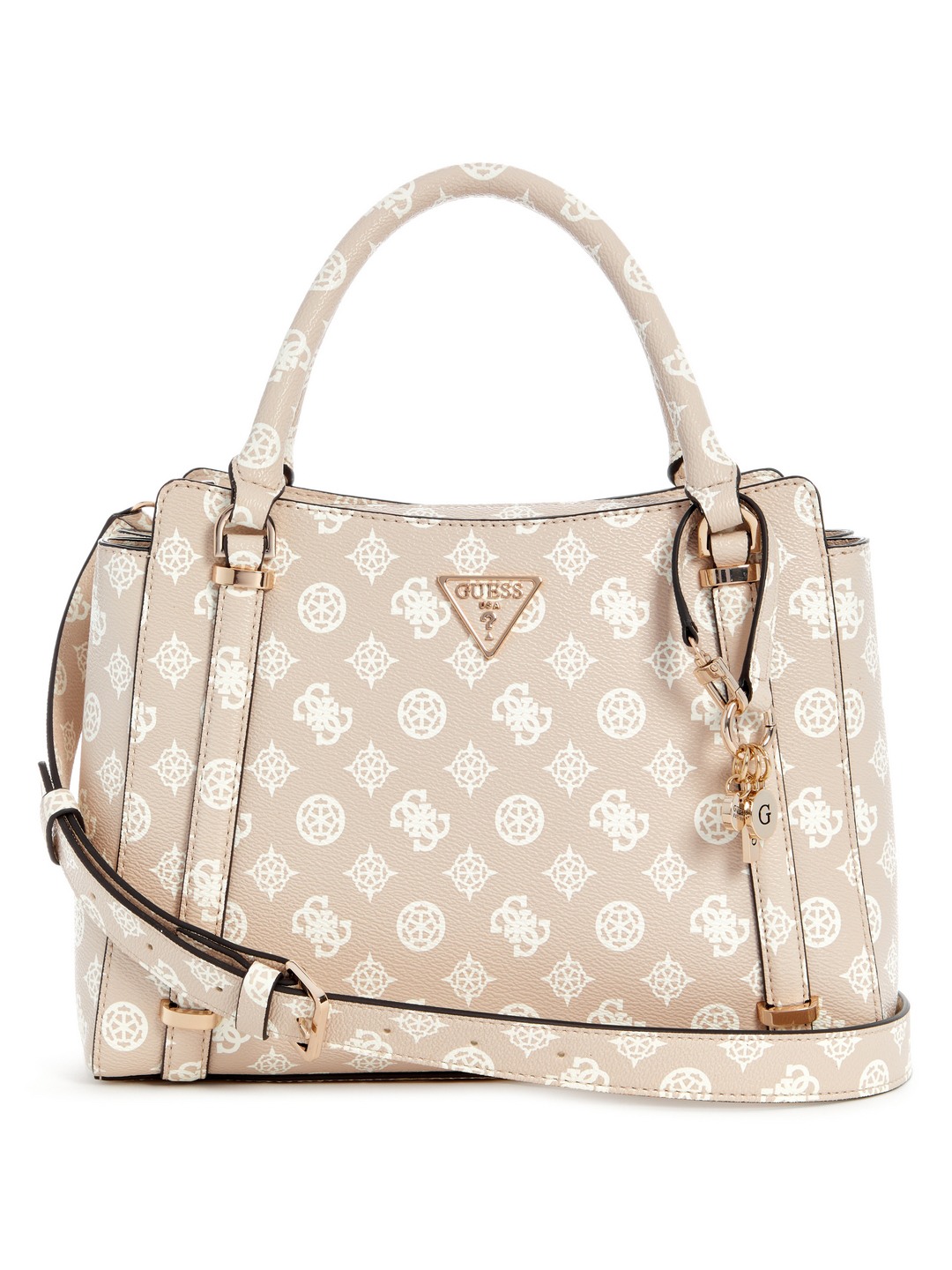 Guess Sand Logo Printed Daryna Satchel Bag