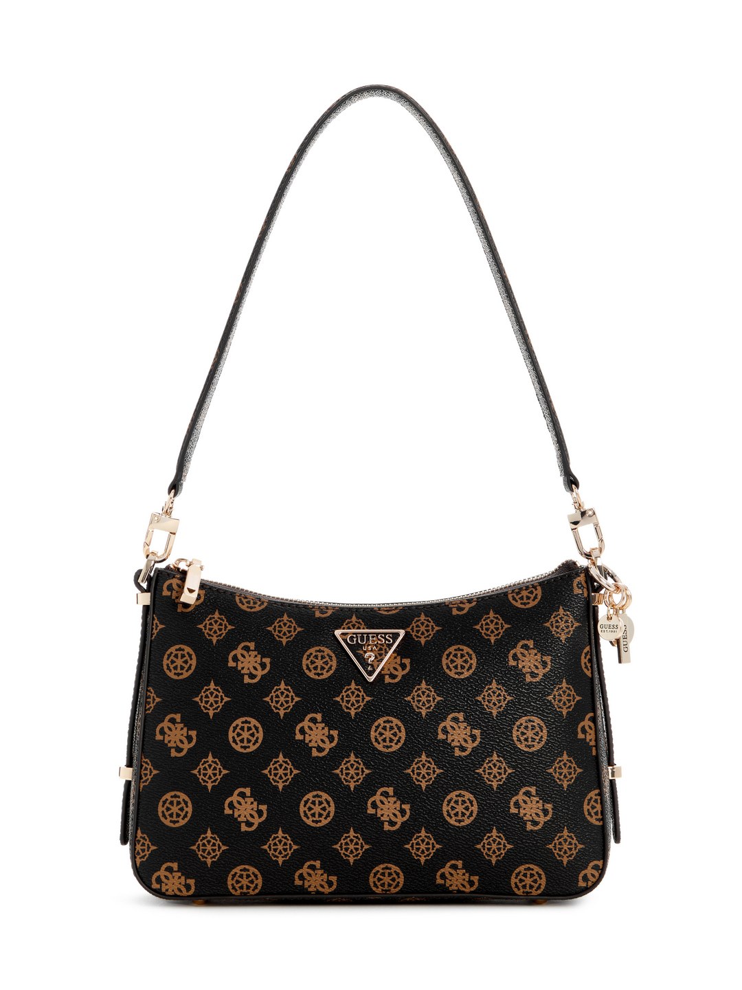 Guess Mocha Logo Printed Daryna Top Zip Shoulder Bag
