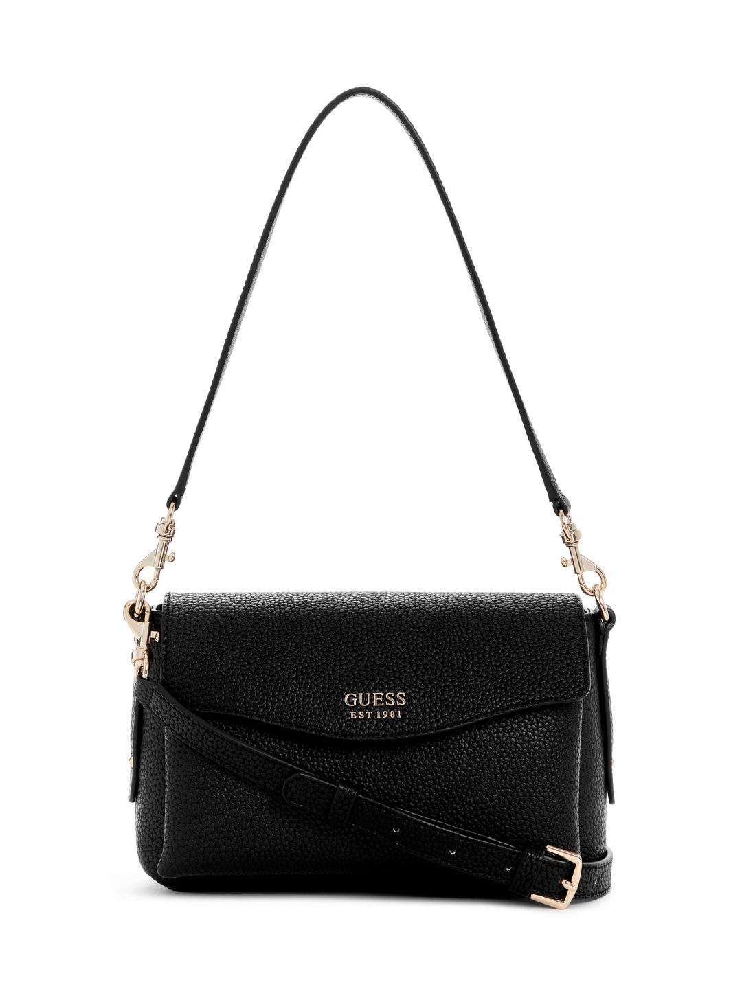 Guess Black Solid Brenton Flap Shoulder Bag