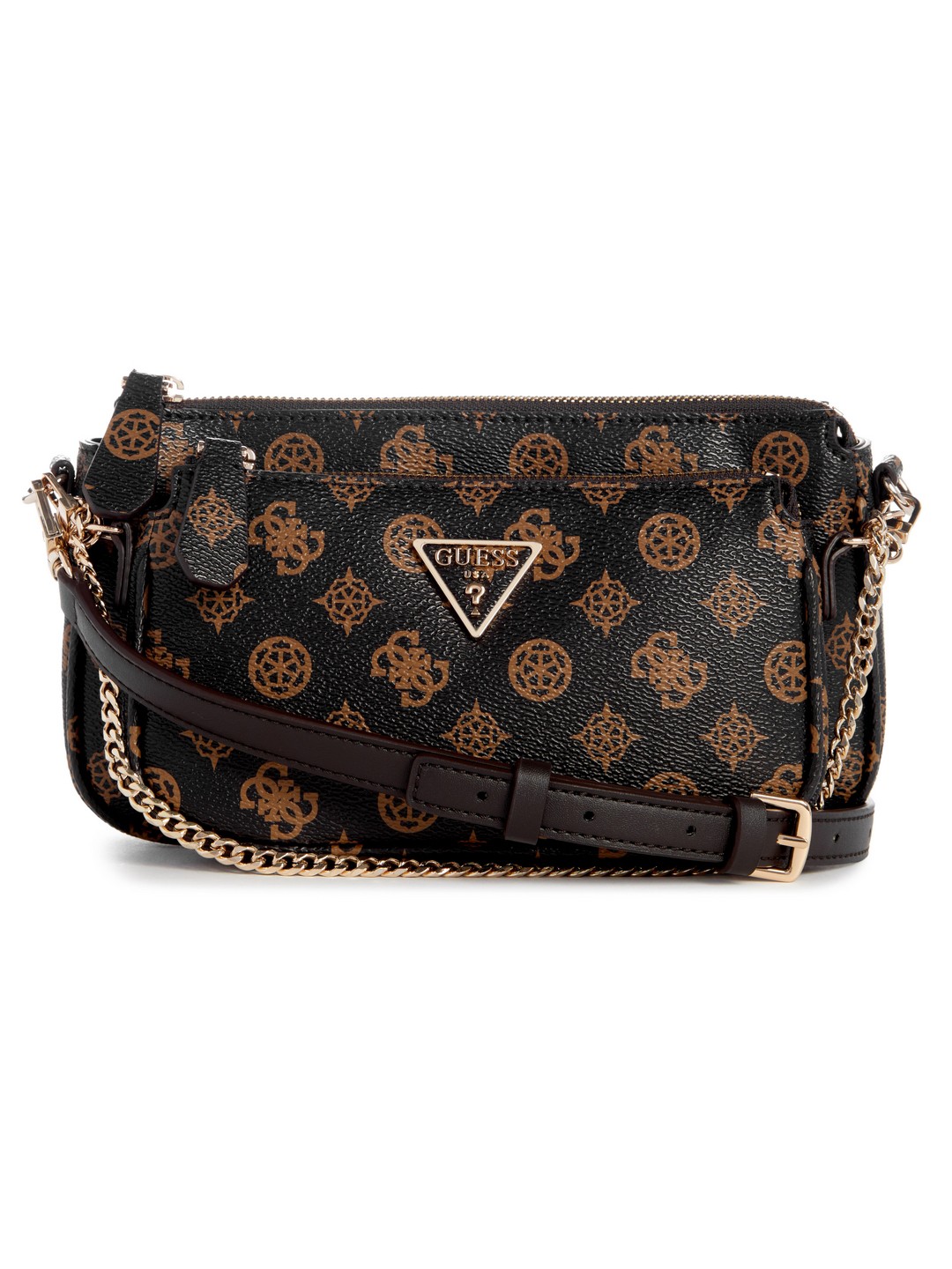 Guess Mocha Logo Printed Noelle Pouch Crossbody Bag