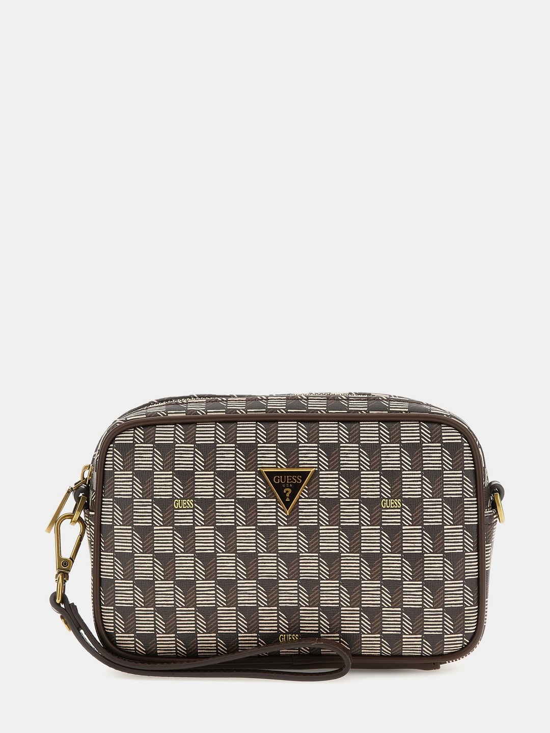 Brown Printed PU Crossbody Bag