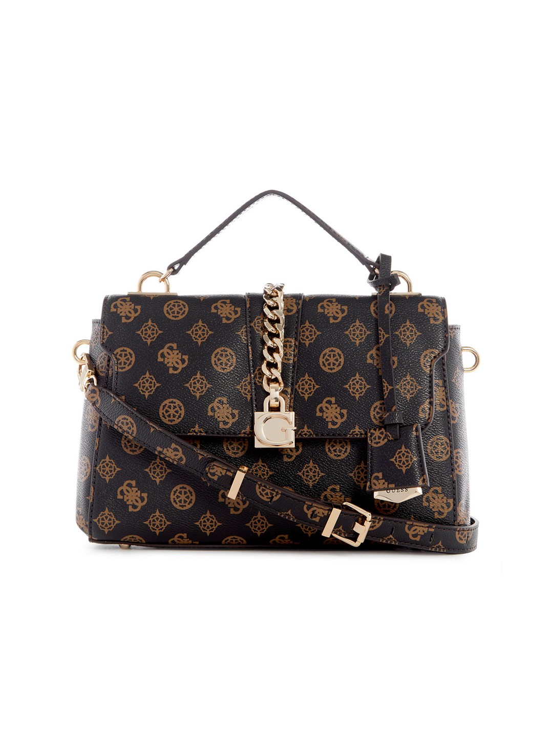 Guess Women Printed Black Tiberia Satchel