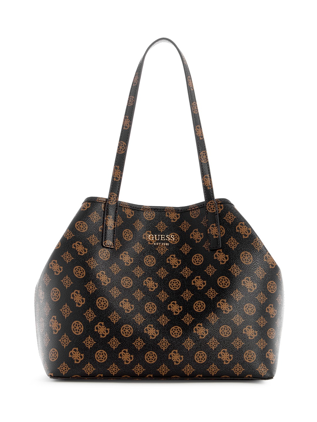 Guess Women Brown Printed Tote Bag with Snap Button Closure