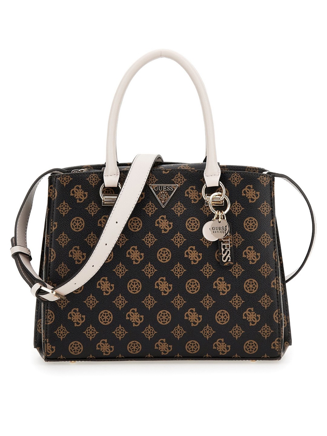 Guess Mocha Logo Printed Noelle Girlfriend Satchel Bag