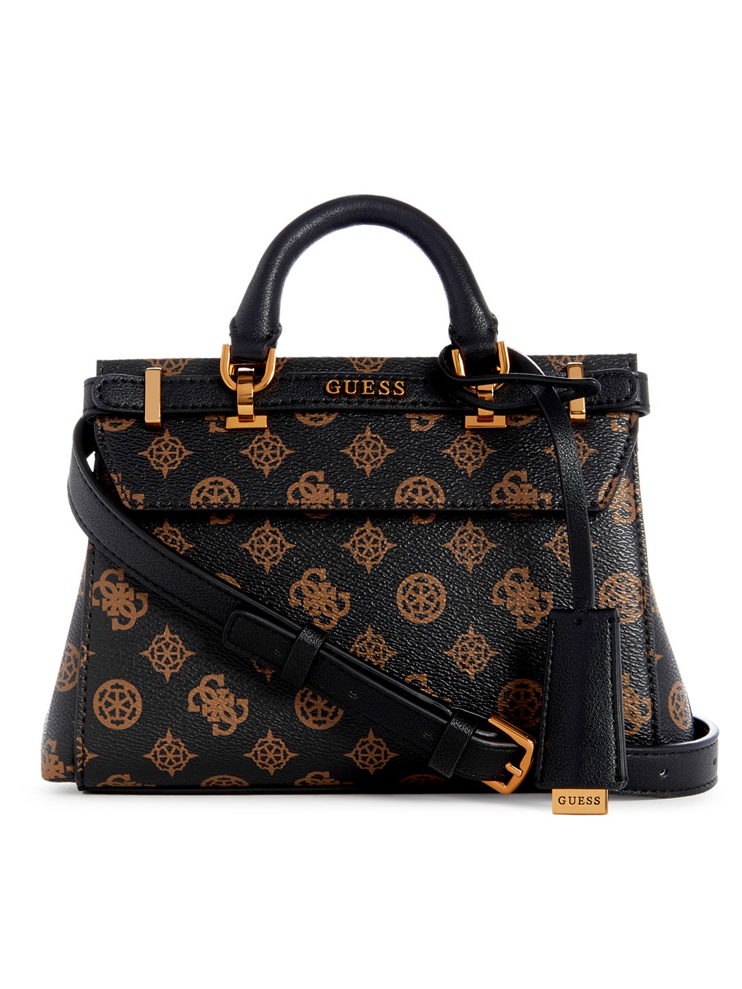 Guess Women Brown Printed Satchel Bag with Zip Closure