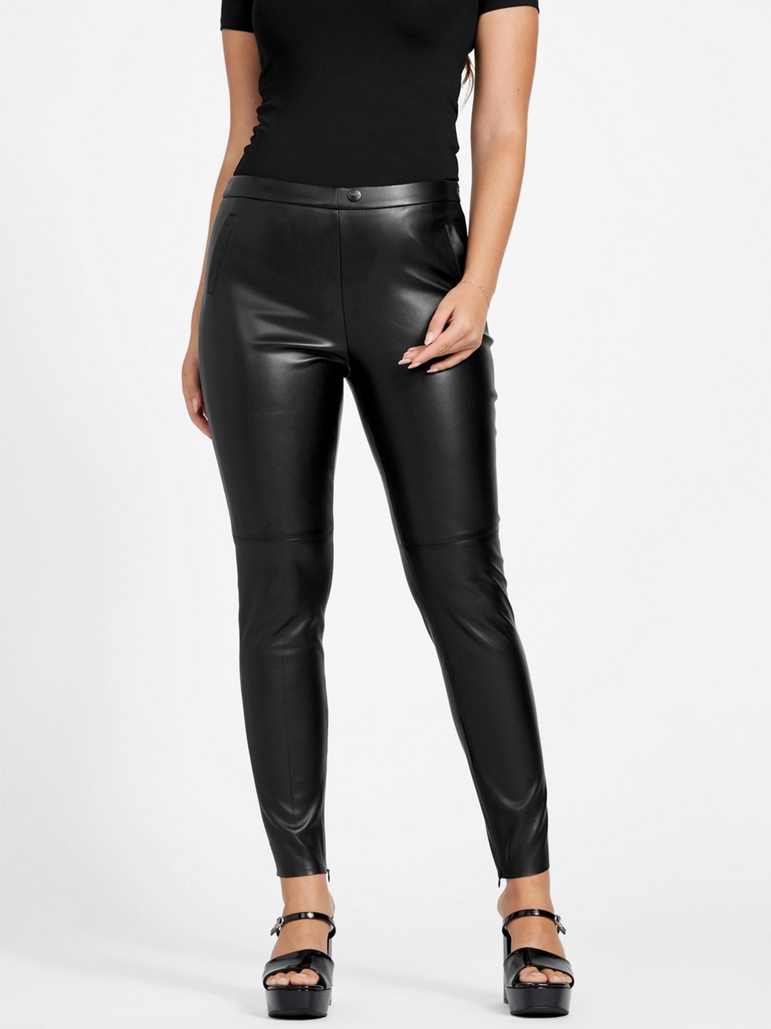 Black Solid Leola Pu Legging