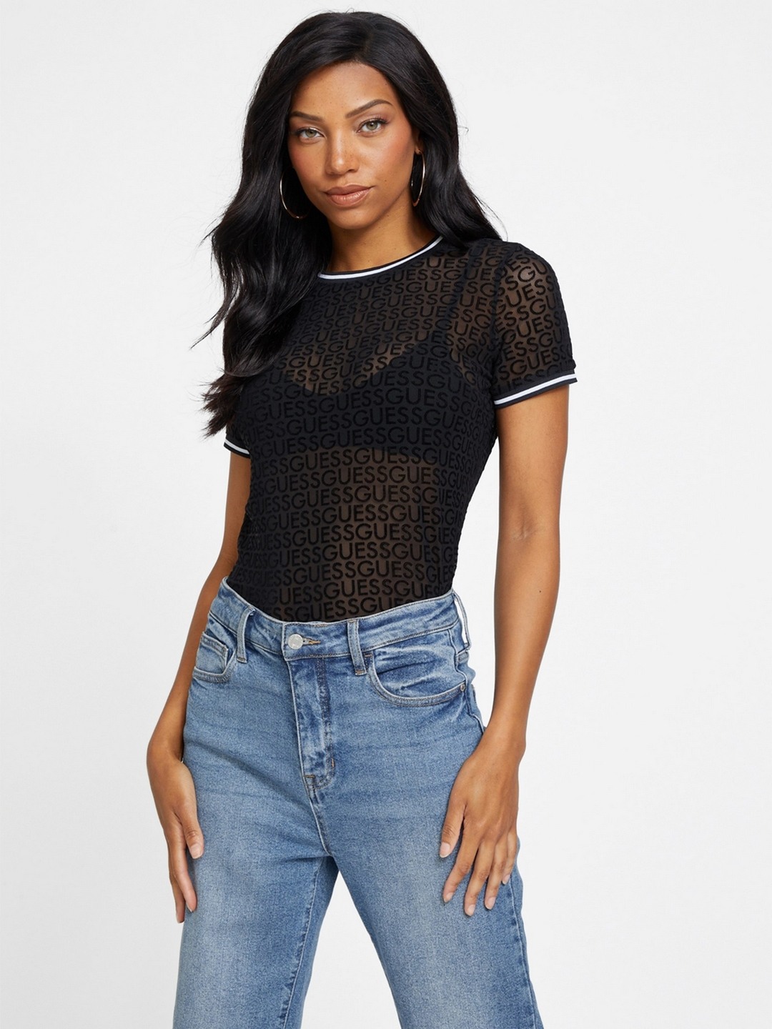 Jet Black Monogram Round Neck Short Sleeves Alena T-Shirt