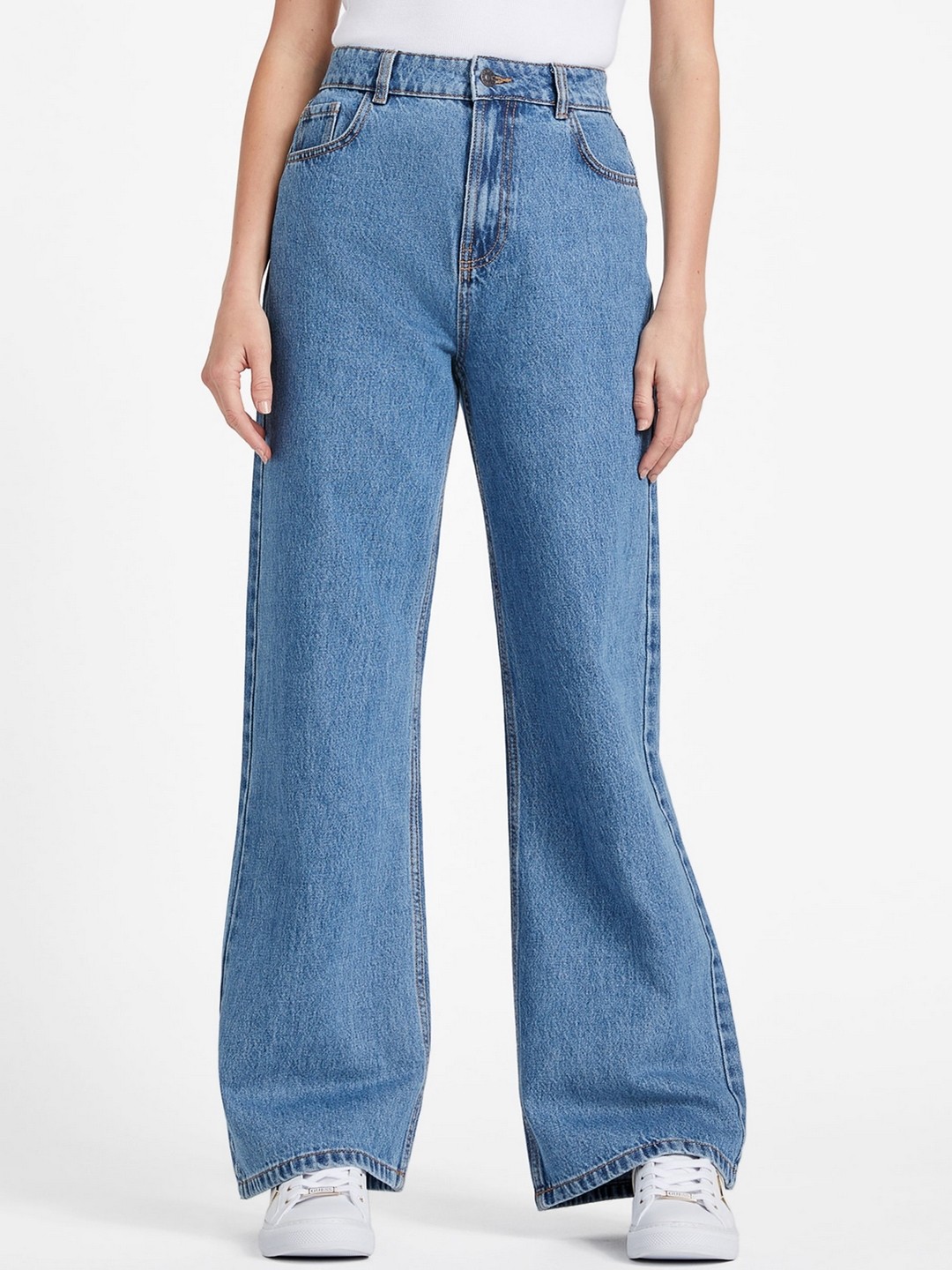 Jenny Indigo Mid Solid High Rise Wide Jeans
