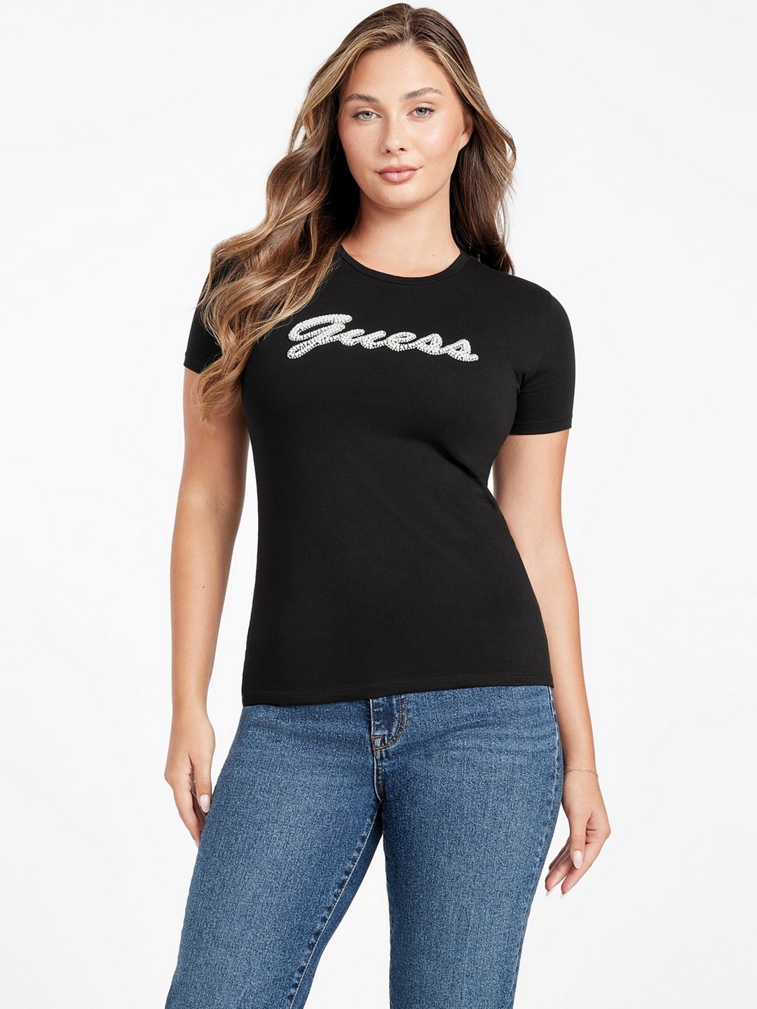 Guess Women Embellished Round Neck Short Sleeves T-Shirt