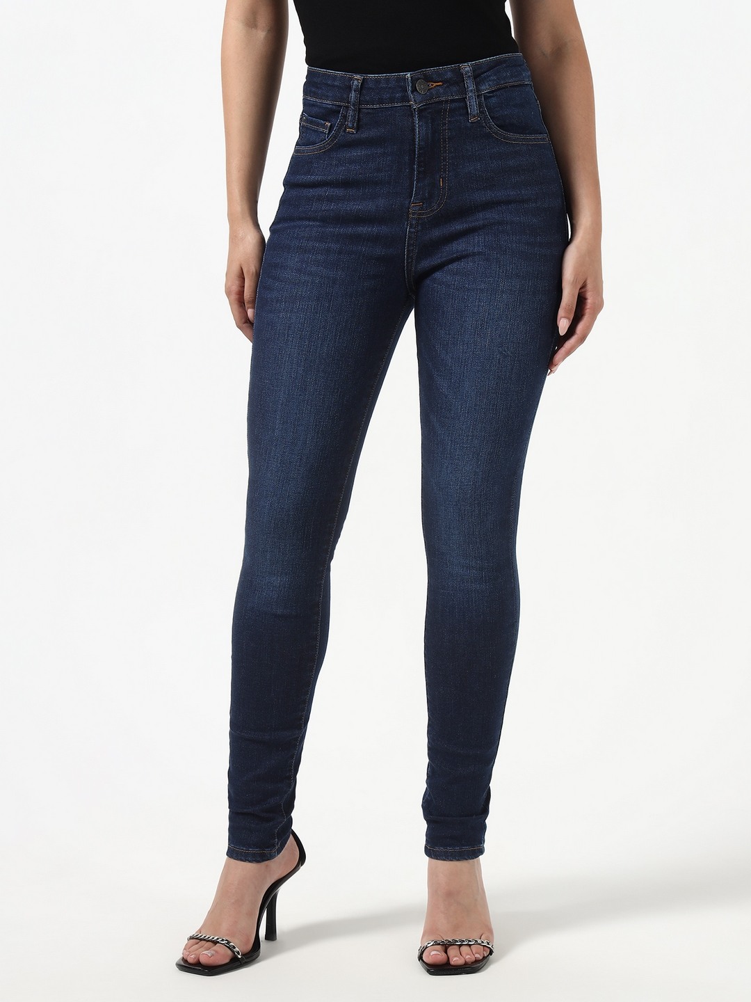 Guess Women Sculpt Trocadero Dark Solid Woven Jeans