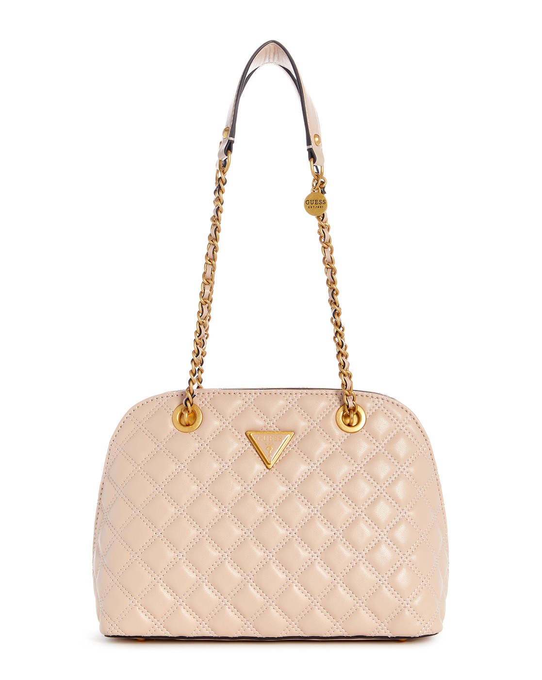 Beige PU Quilted Satchel Bag