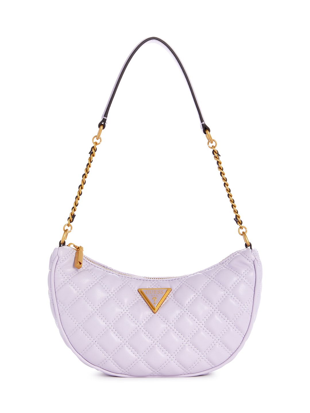 Guess Polyurethane Lavender Quilted Women Giully Top Zip Shoulder Bag