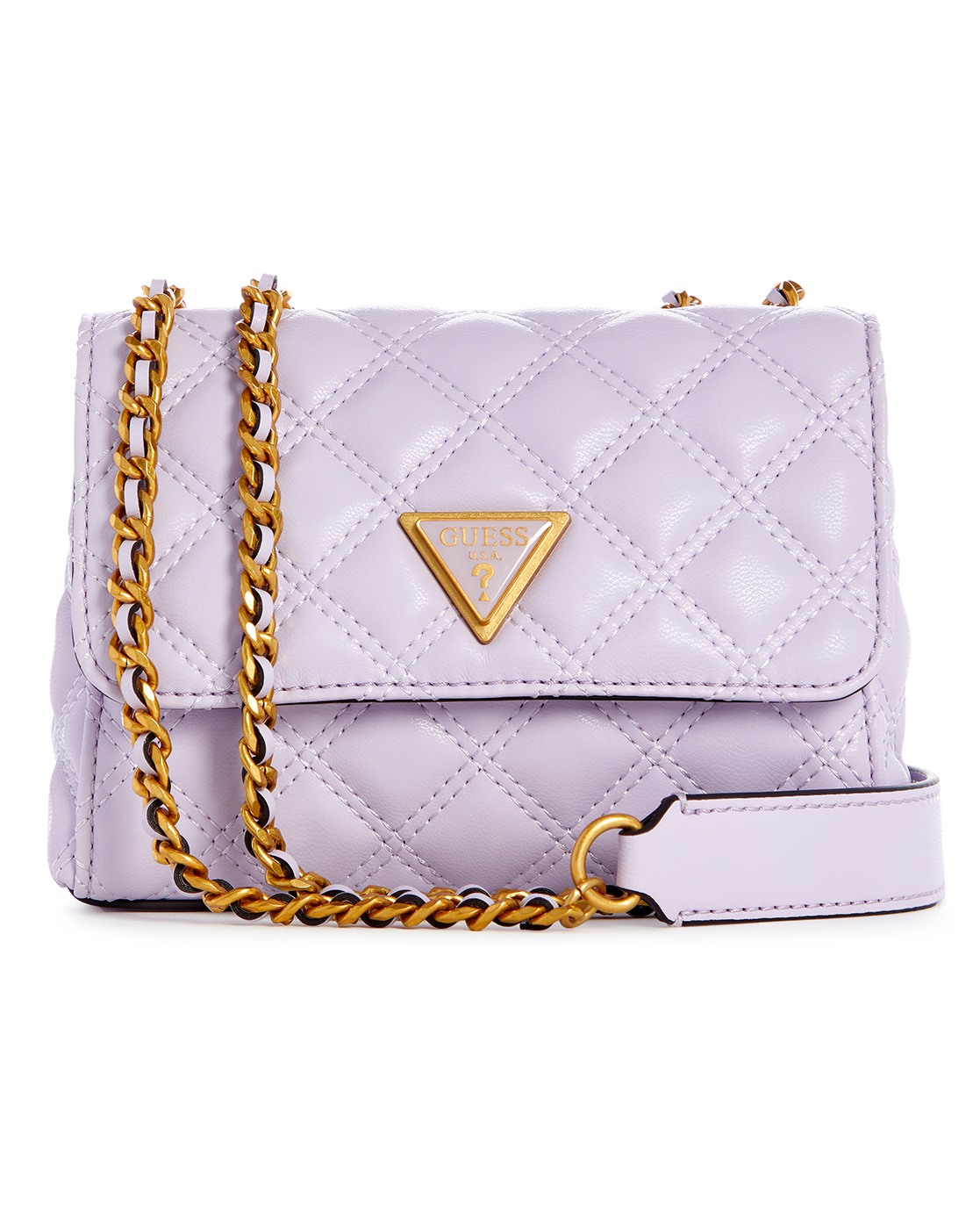 Lavender Polyurethane Quilted Mini Crossbody Bag