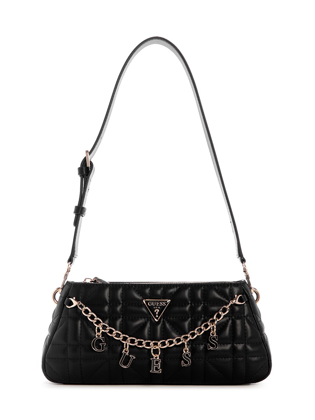 Black Quilted Zipper Edita Shoulder Bag