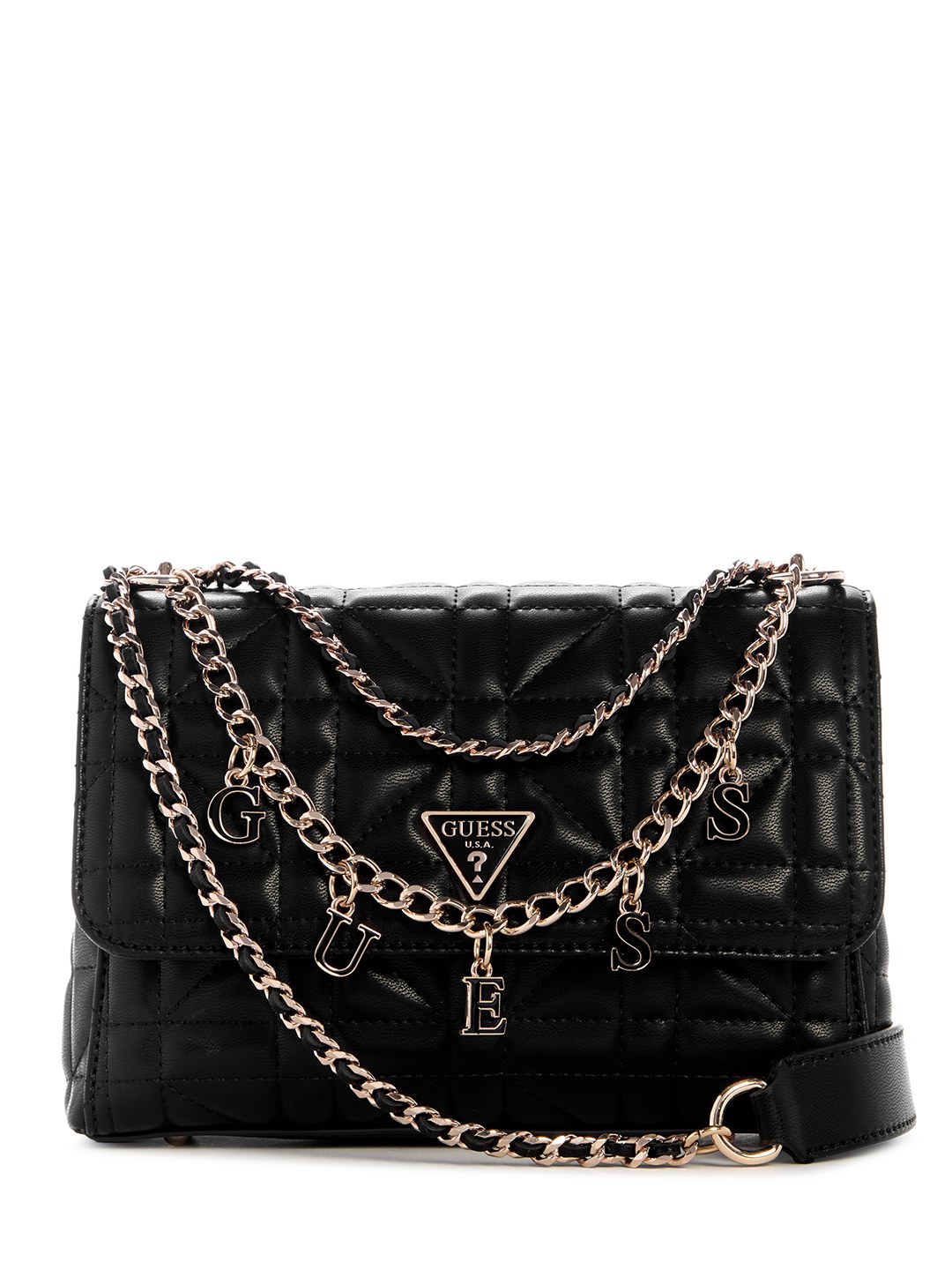 Black Quilted Magnetic Snap Edita Flap Crossbody Bag