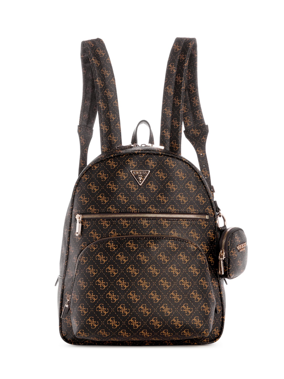 Guess Brown Logo Printed Power Play Large Tech Backpack