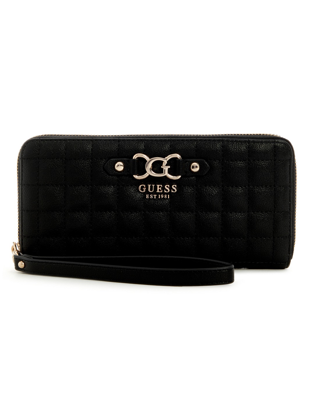 Black Quilted Nadira Large Zip Around Wallet