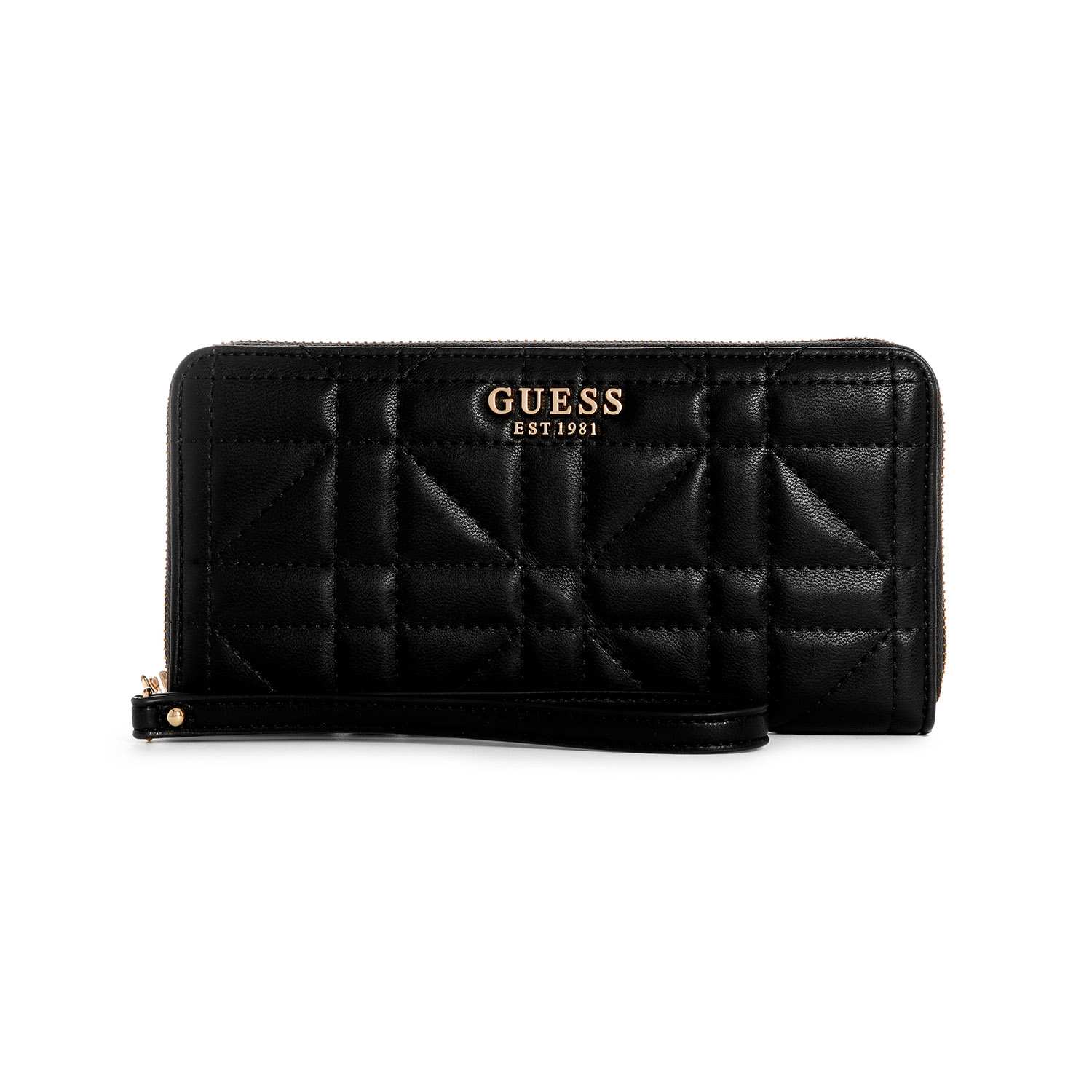 Guess Women's Black PU Quilted Zip Around Wallet