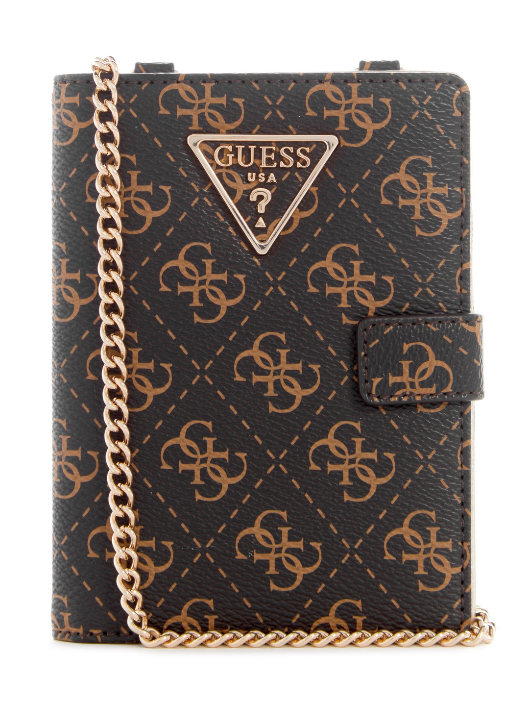 Guess Brown Logo Printed Laurel Chain Passport Holder