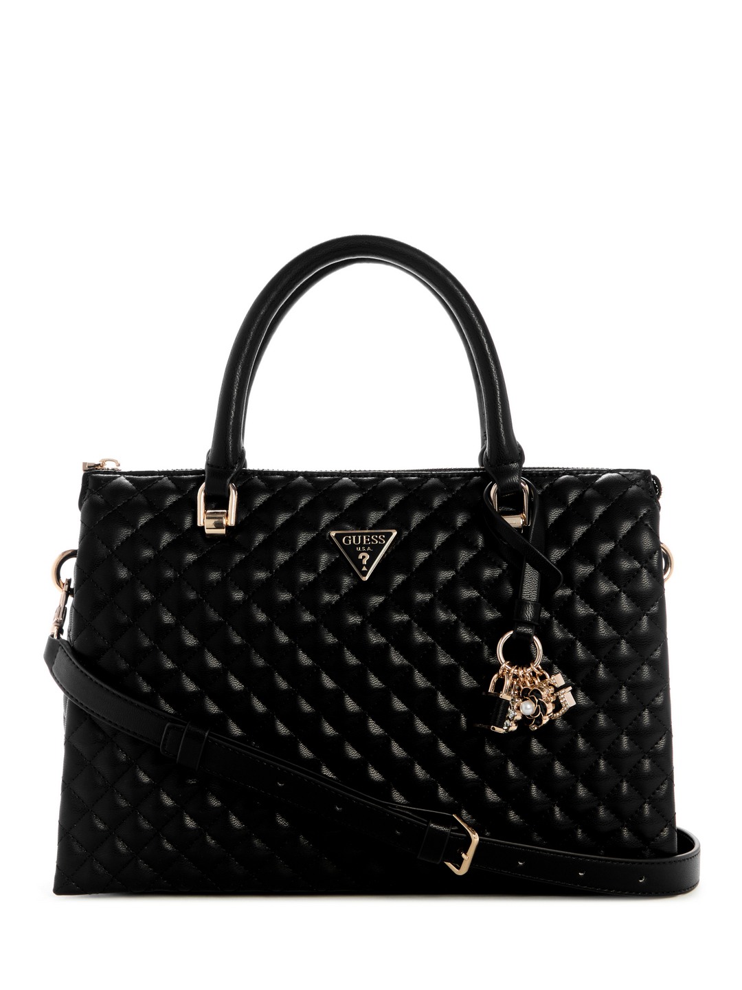 Guess Black Quilted Everlee Girlfriend Satchel Bag