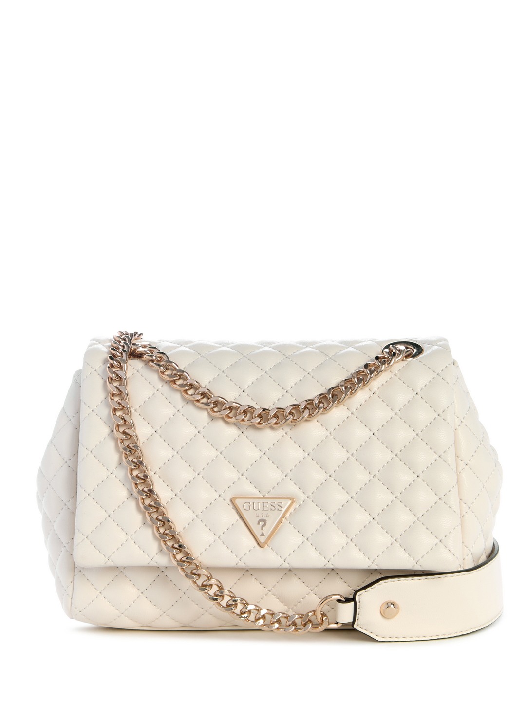 Guess Off White Quilted Everlee Convertible Flap Crossbody Bag