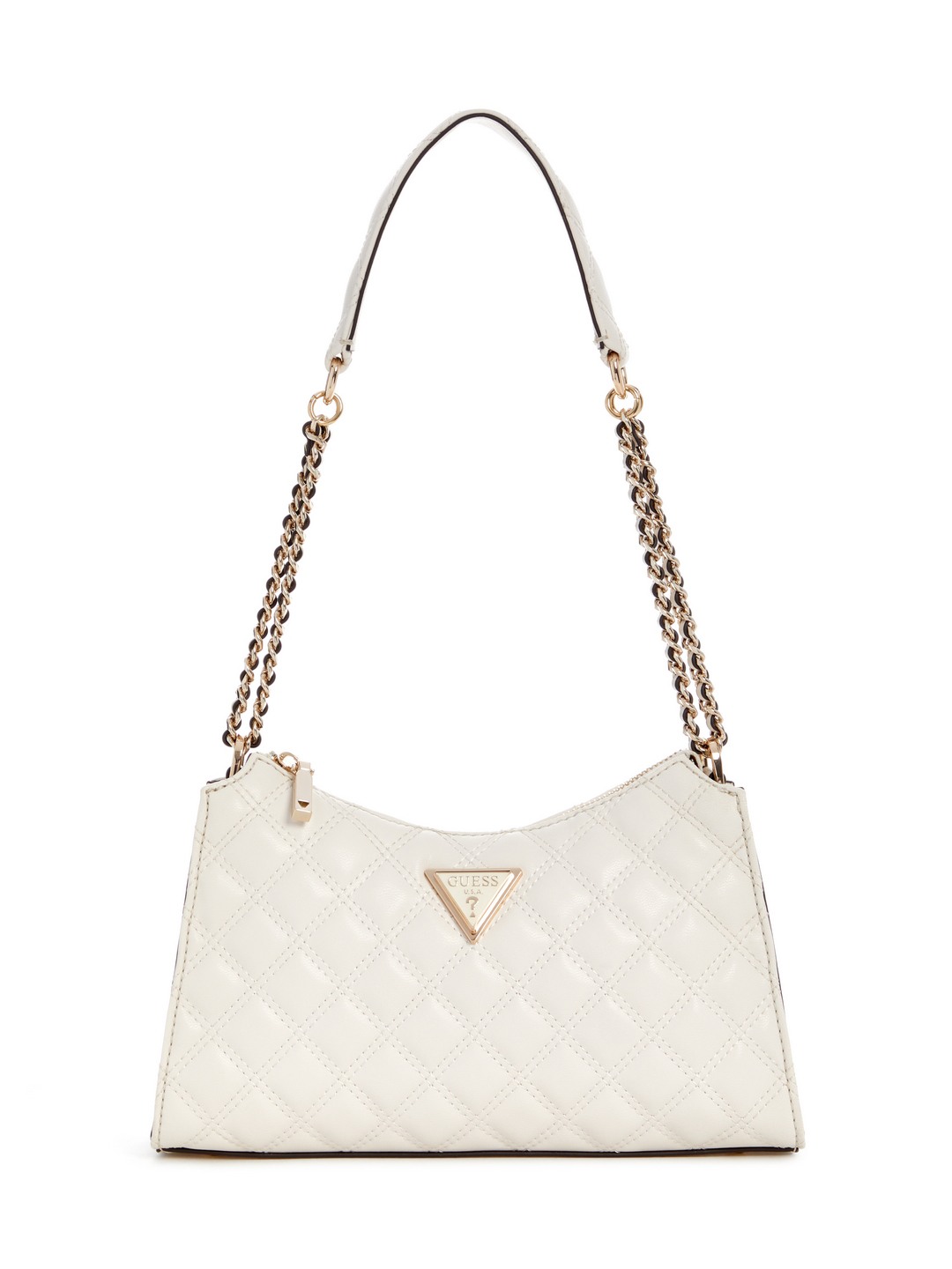 Off White Quilted Polyurethane Giully Top Zip Shoulder Bag