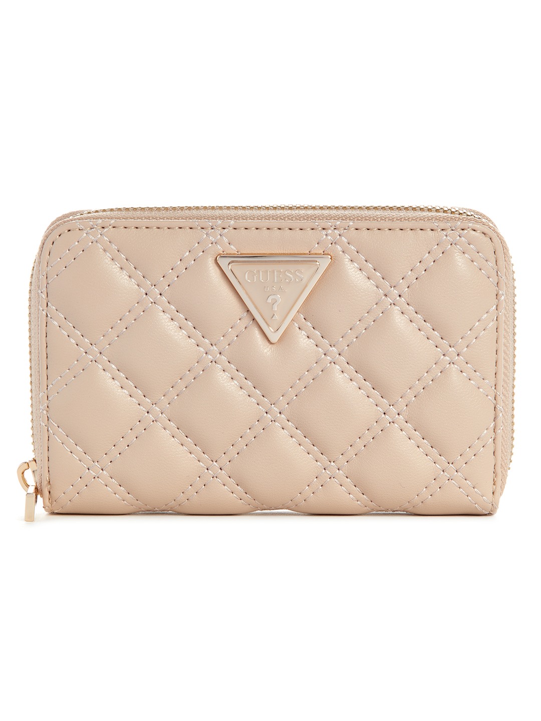 Light Beige Quilted Giully Medium Zip Around Wallet