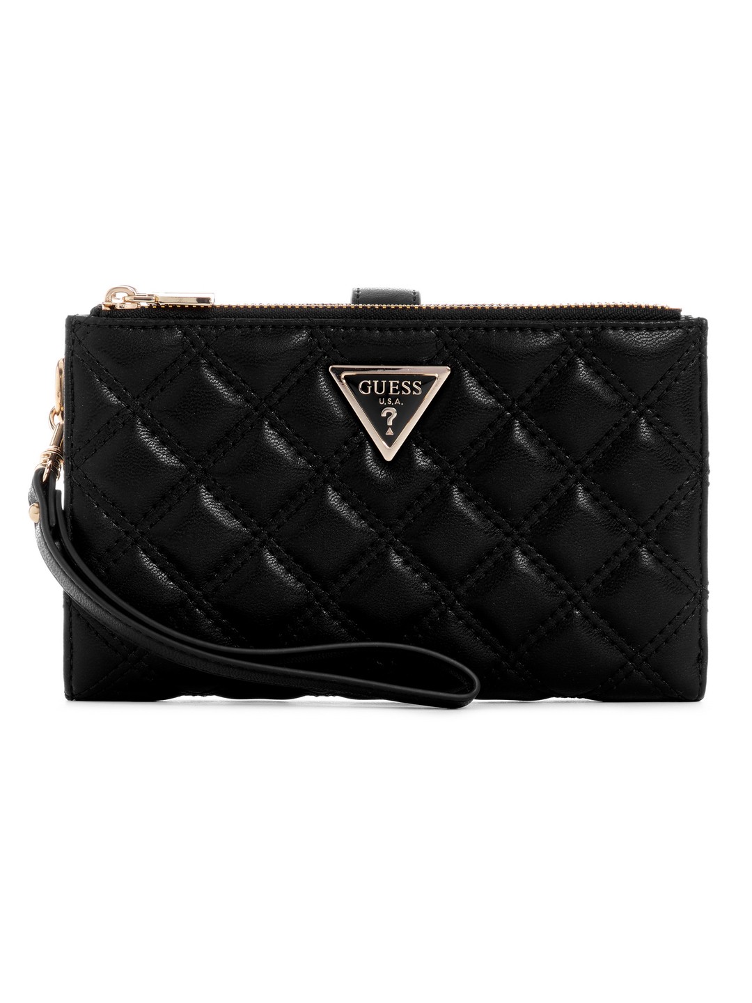 Black Quilted Polyurethane Giully Dbl Zip Organizer