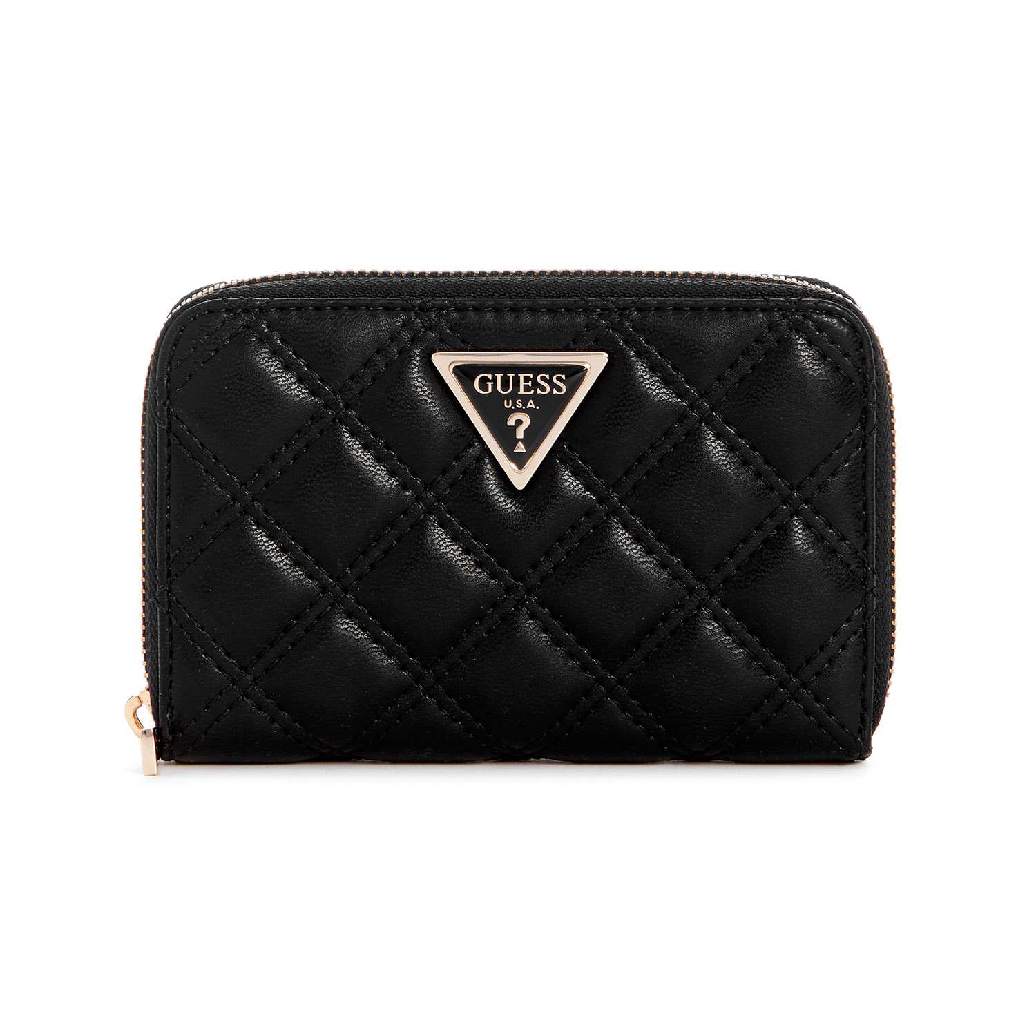 Guess Women's Black PU Quilted Zip Around Wallet